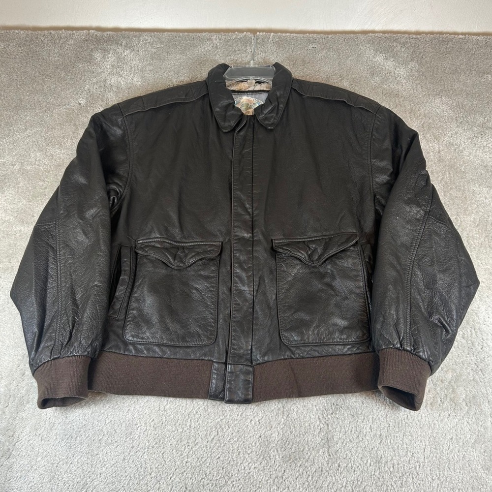 Durkee's Express Flight Jacket Mens Large Brown Leather Bomber A-2 Map Lining